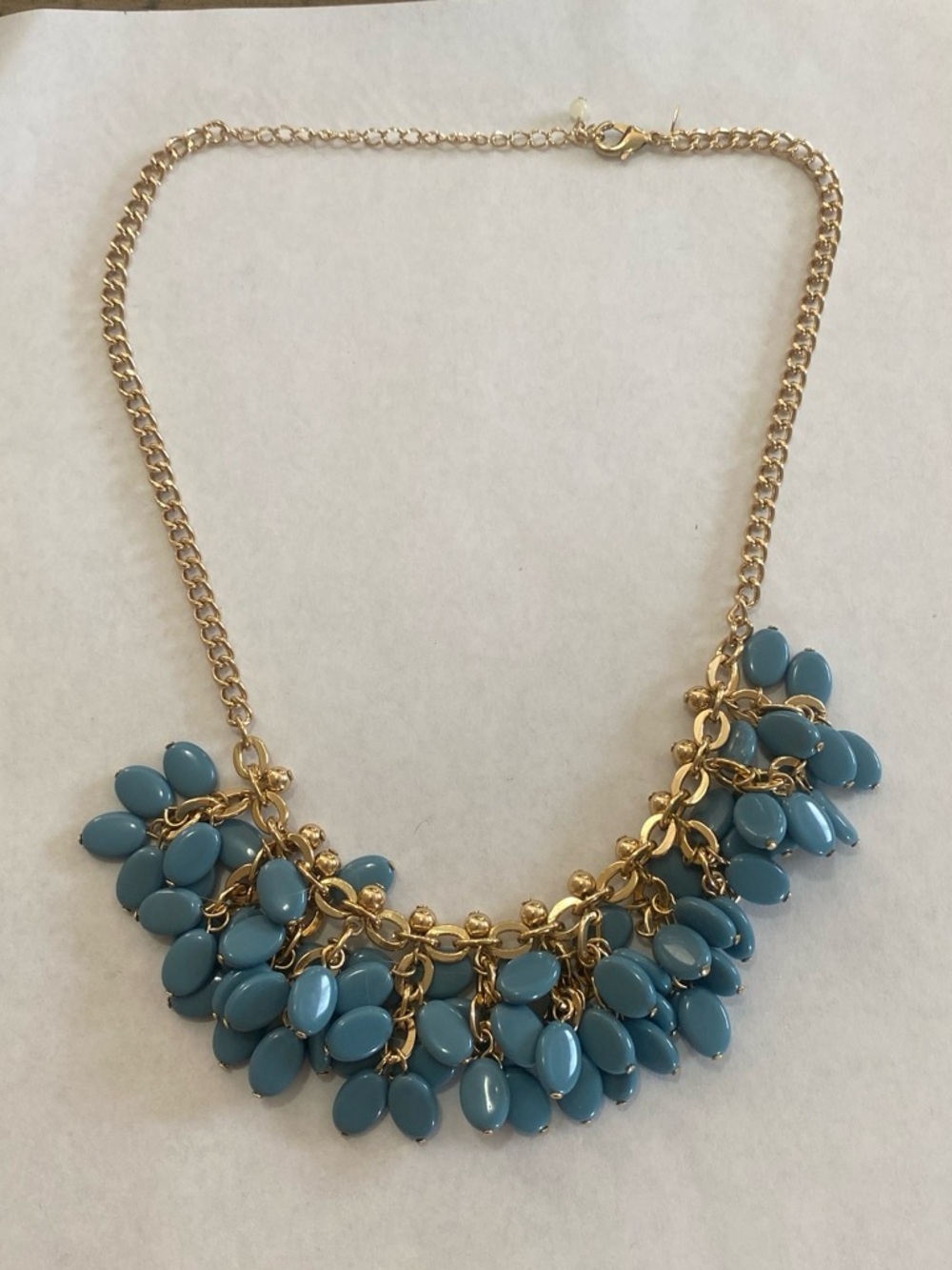Vintage SHB Gold tone Chain Statement Necklace with Blue Teardrop Charms
